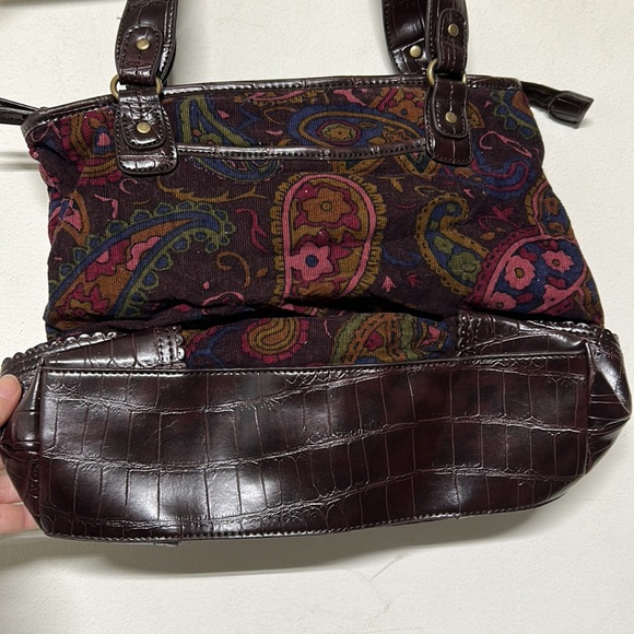 Relic Purple Paisley Corduroy & Vegan Leather Tote Bag - Picture 6 of 12